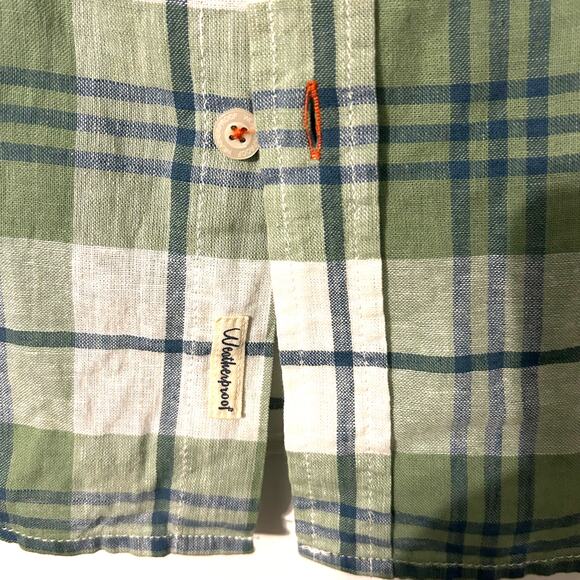 Weatherproof Vintage Men's Short Large Sleeve Shirt Washable Linen Green Plaid - Picture 4 of 8